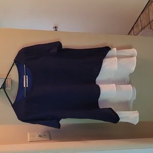 Navy Blue and White Layered Tunic Top